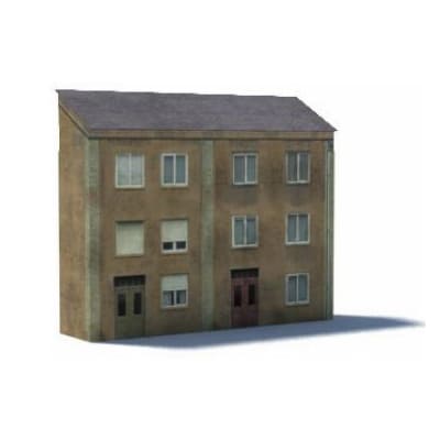 3 level tan terraced house paper model