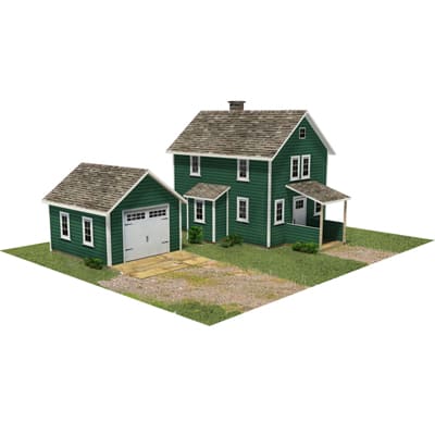 green home and garage model buildings