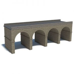 gray brick model railroad bridge