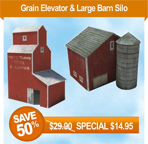 construct model train farm buildings - grain elevator, barn